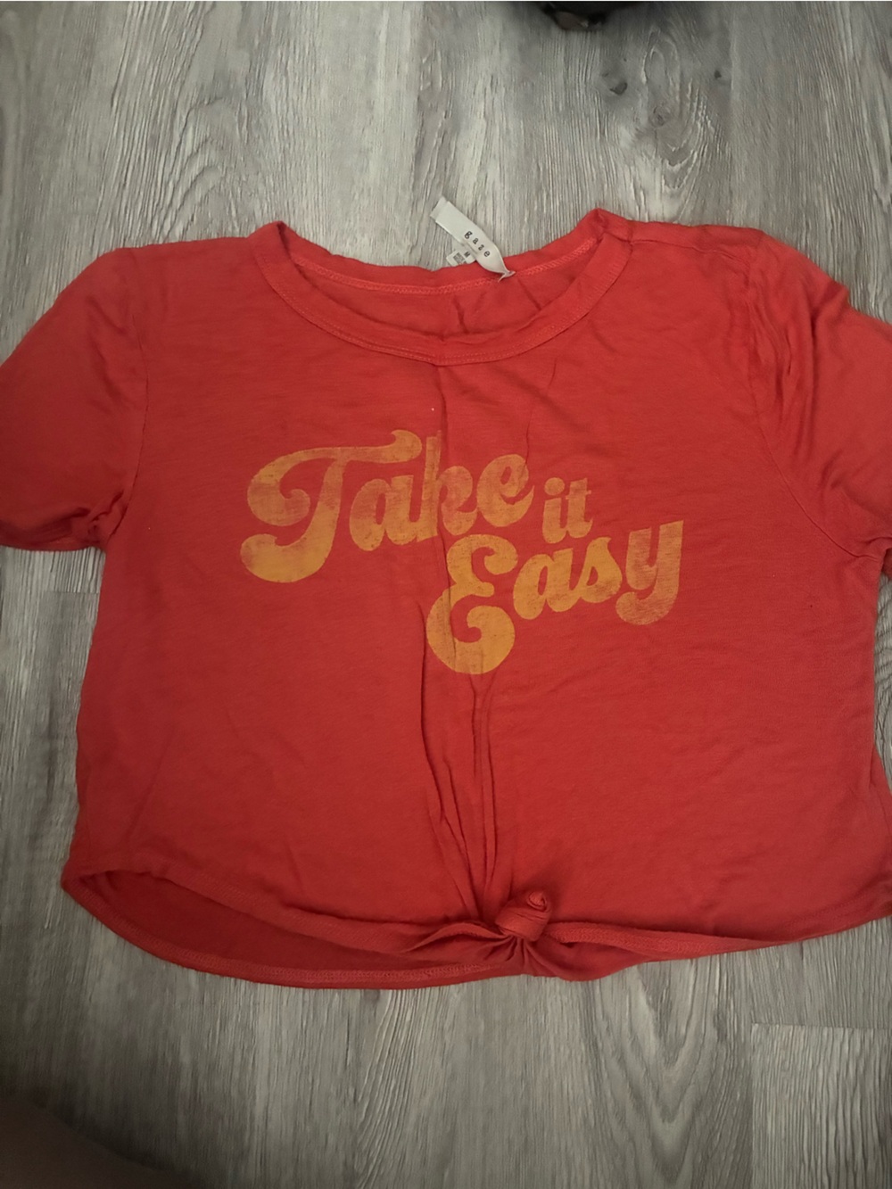 gaze Red Crop Tee with Yellow 'Take it Easy' Graphic